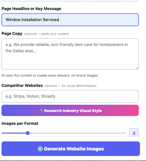 Step 2 — Describe Your Content: enter your headline and copy for AI-matched visuals